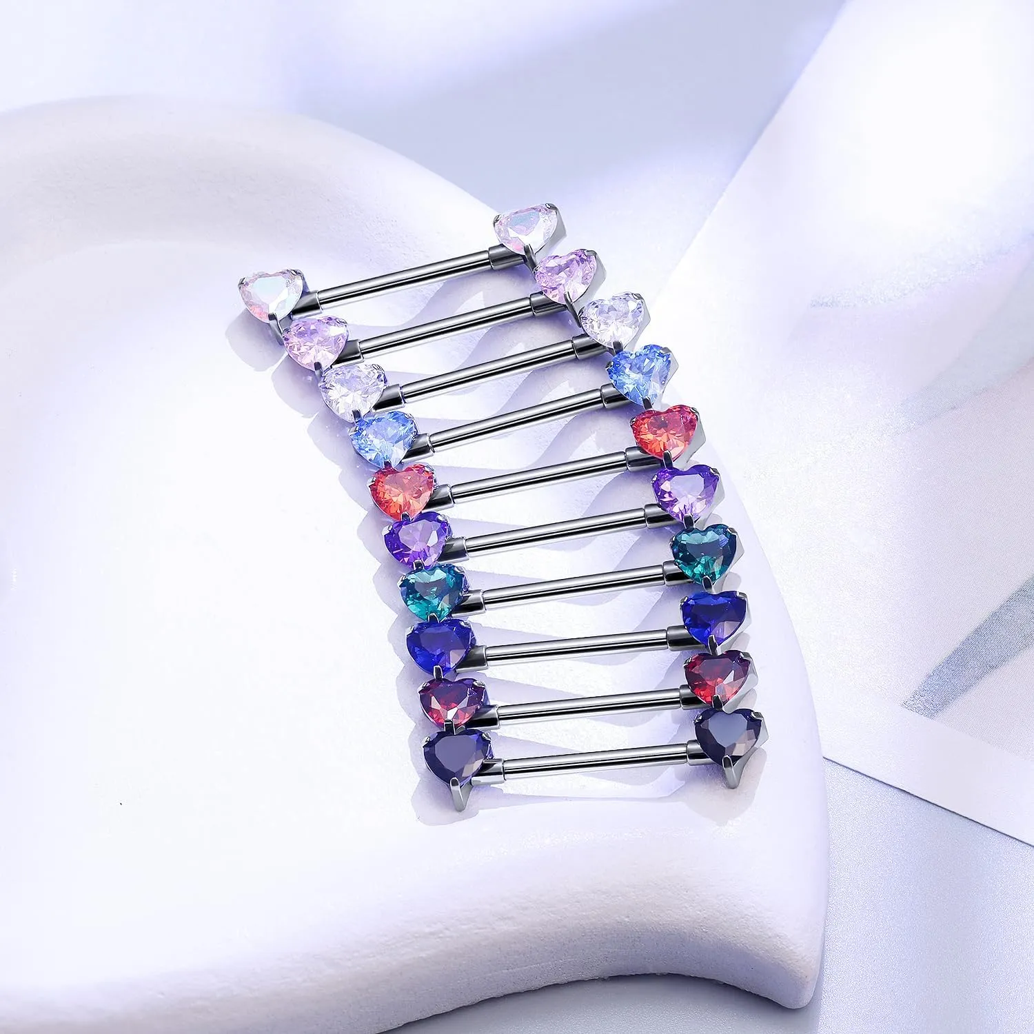 14G ASTM F136 Titanium Nipple Piercing Jewelry Heart CZ Nipple Barbell Jewelry Internally Threaded G23 Solid Titanium Nipple Piercing Barbell Ring Jewelry for Women Men 14 Gauge