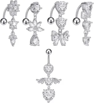 14G Belly Button Ring, 5Pcs Stainless-Steel Inverted Body Piercing Jewelry, Piercing Body Jewelry for Women