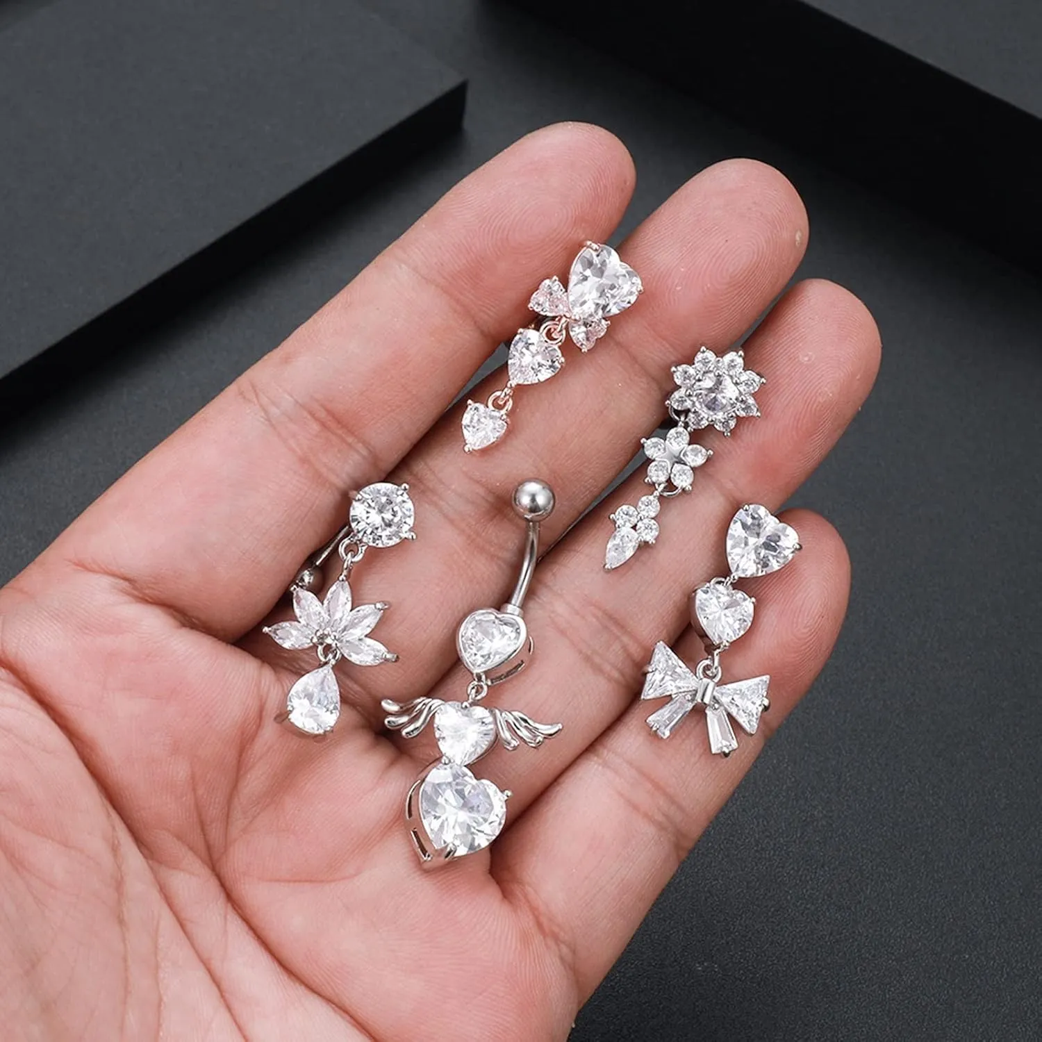 14G Belly Button Ring, 5Pcs Stainless-Steel Inverted Body Piercing Jewelry, Piercing Body Jewelry for Women