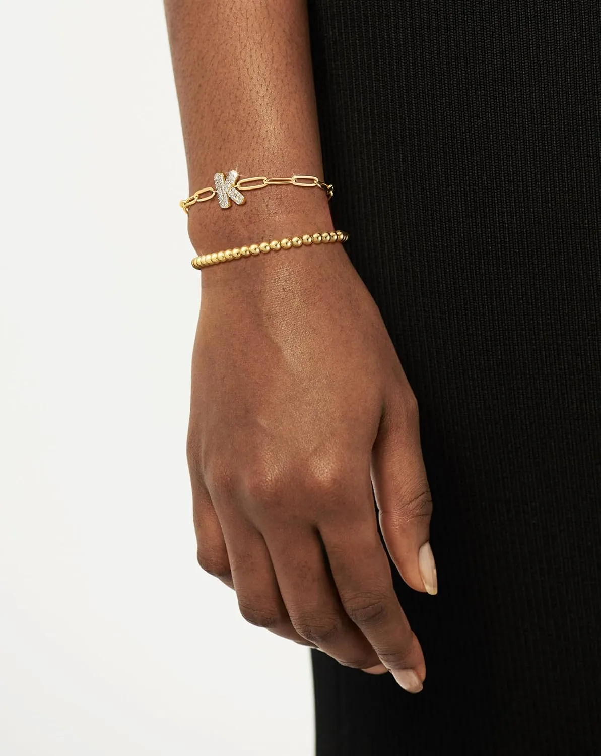 14K Gold Layered Bracelets for Women - Trendy Cubic Zirconia A-Z Beaded Initial Letter Charm Bracelet Adjustable Paperclip Chain Bracelets for Women Jewelry Gifts Dainty