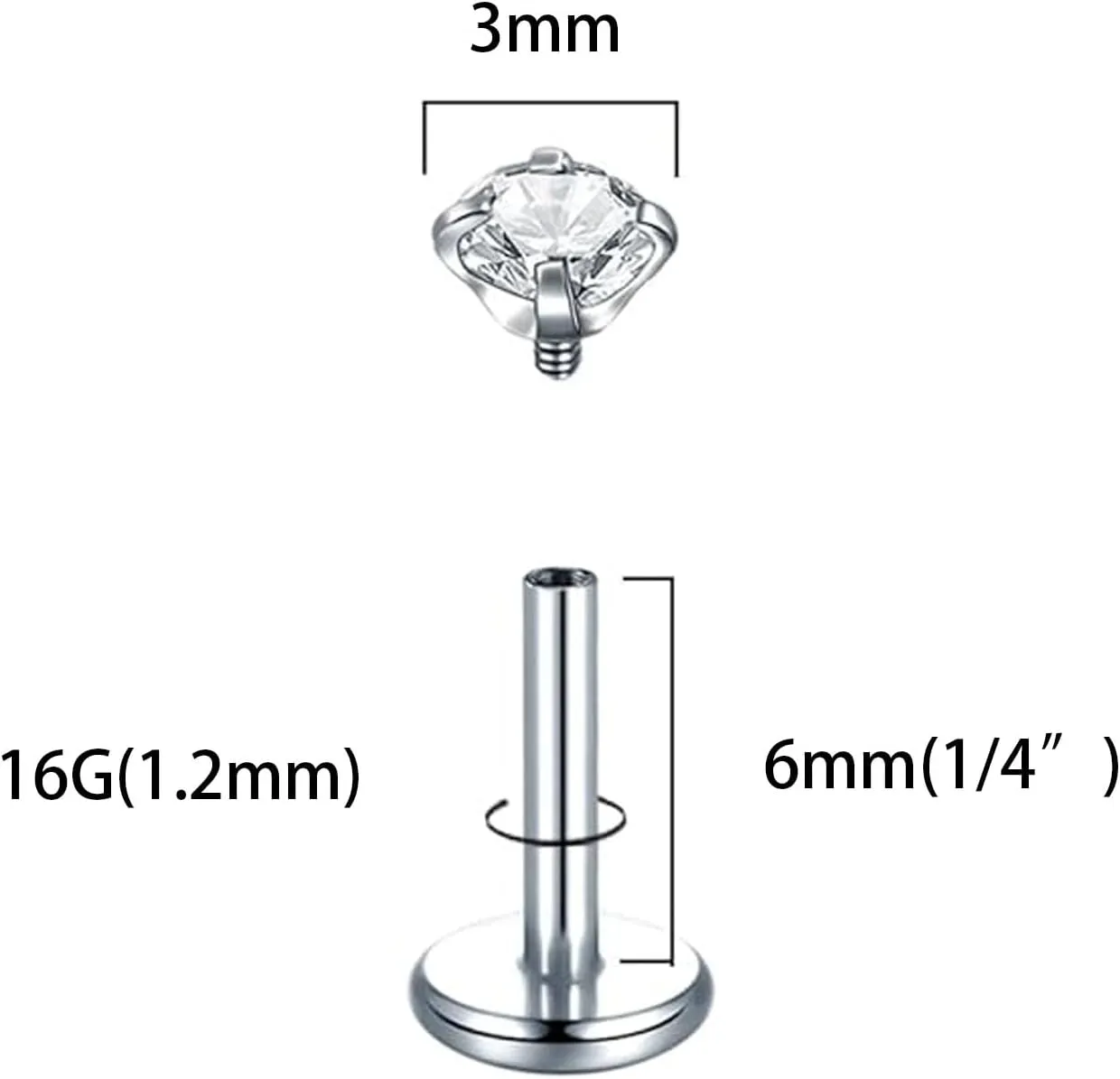 16G Labret Jewelry Internally Threaded Lip Nose Piercing Studs Medusa Ashely Piercing Jewelry Tragus Earring Studs