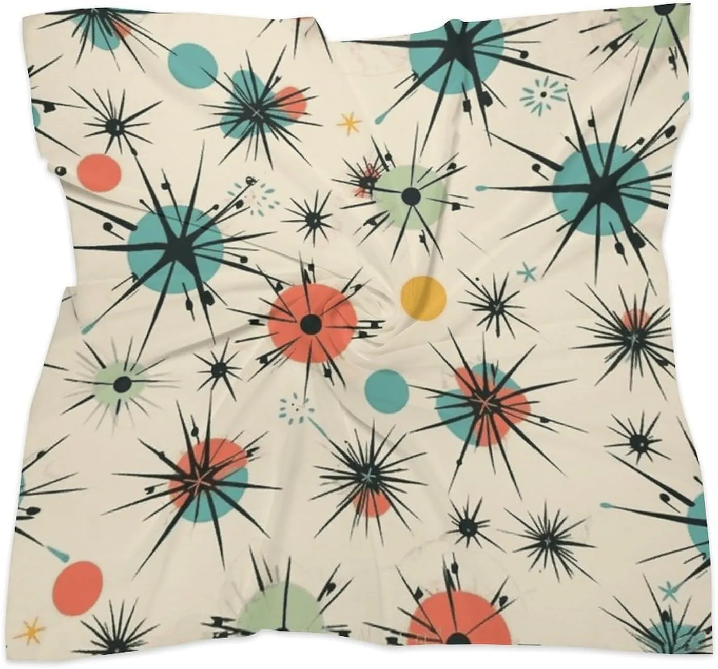 18" Silk Scarf Lightweight Satin Atomic Stars Retro Pattern Head Scarf Fashion Neck Head Scarves Headband Silk Scarves for Women Men Boho Hair Wrap Kerchief Hair Bandanas Square Neckerchief