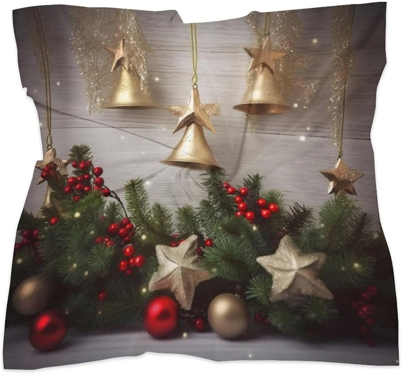 18" Silk Scarf Lightweight Satin Christmas Tree And Bells Head Scarf Fashion Neck Head Scarves Headband Silk Scarves for Women Men Boho Hair Wrap Kerchief Hair Bandanas Square Neckerchief