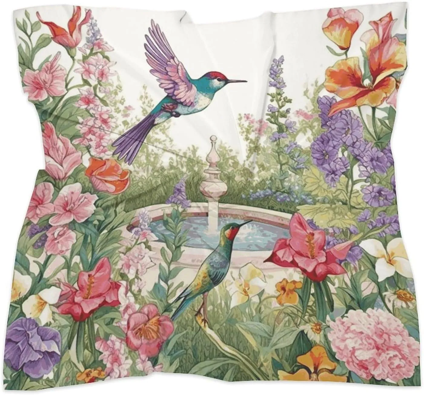 18" Silk Scarf Lightweight Satin Garden with Birds And Flowers Head Scarf Fashion Neck Head Scarves Headband Silk Scarves for Women Men Boho Hair Wrap Kerchief Hair Bandanas Square Neckerchief