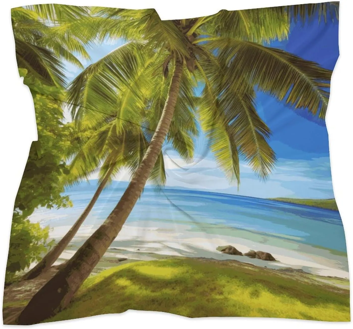 18" Silk Scarf Lightweight Satin Green Palm Trees Ocean Head Scarf Fashion Neck Head Scarves Headband Silk Scarves for Women Men Boho Hair Wrap Kerchief Hair Bandanas Square Neckerchief