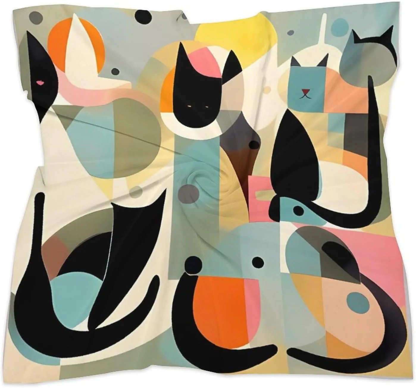18" Silk Scarf Lightweight Satin Modern Art Cat Head Scarf Fashion Neck Head Scarves Headband Silk Scarves for Women Men Boho Hair Wrap Kerchief Hair Bandanas Square Neckerchief