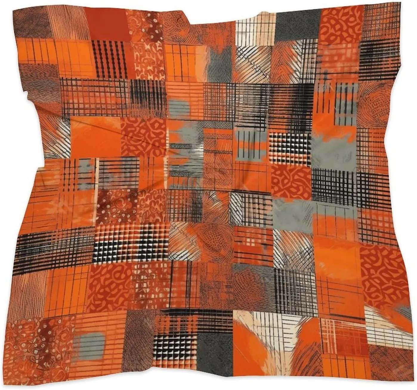 18" Silk Scarf Lightweight Satin Orange Grid Lines Head Scarf Fashion Neck Head Scarves Headband Silk Scarves for Women Men Boho Hair Wrap Kerchief Hair Bandanas Square Neckerchief