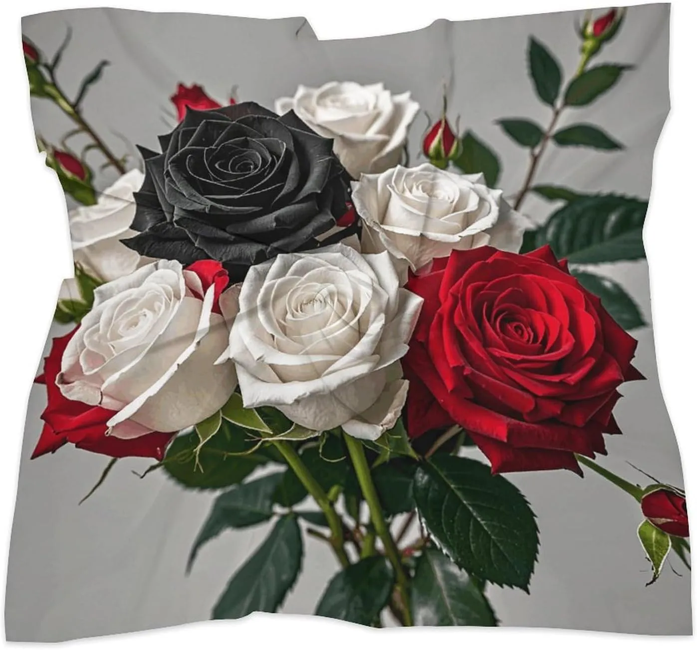 18" Silk Scarf Lightweight Satin Red Roses Head Scarf Fashion Neck Head Scarves Headband Silk Scarves for Women Men Boho Hair Wrap Kerchief Hair Bandanas Square Neckerchief