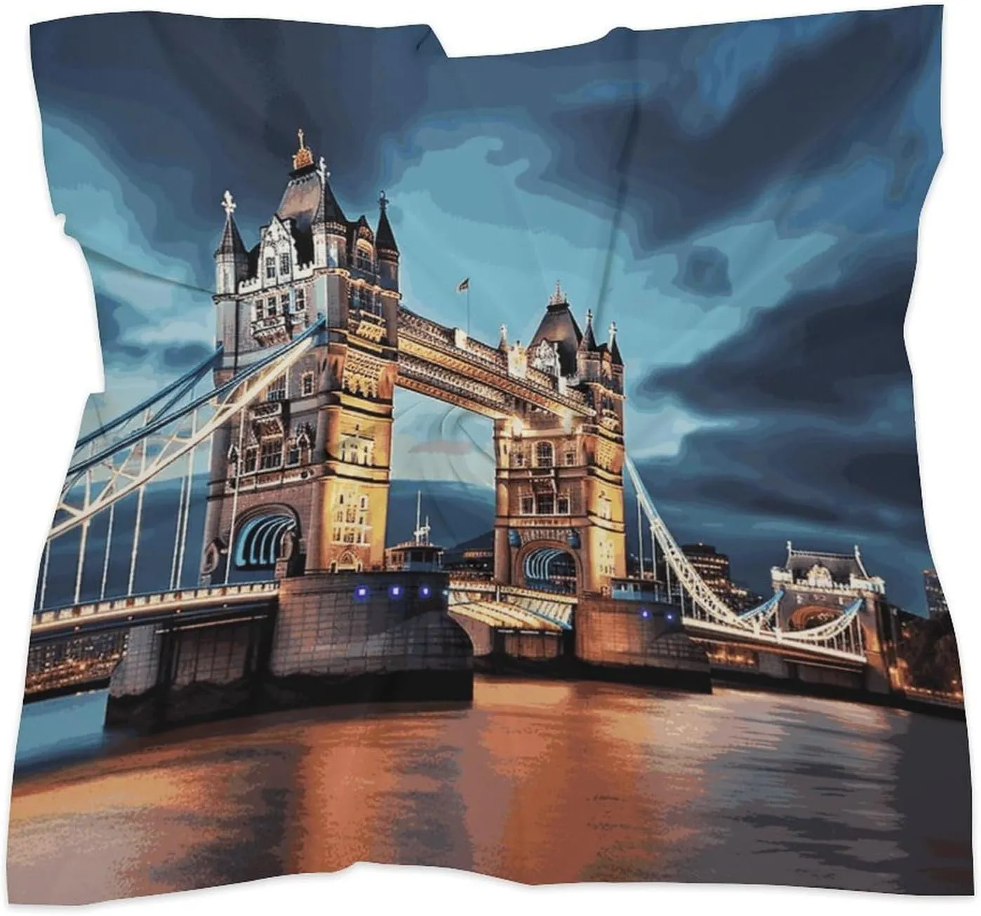 18" Silk Scarf Lightweight Satin Tower Bridge in London Head Scarf Fashion Neck Head Scarves Headband Silk Scarves for Women Men Boho Hair Wrap Kerchief Hair Bandanas Square Neckerchief