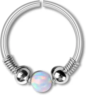 1Pcs Septum Jewelry, Nose Rings Hoops Jewelry Round Shape with Opal Round Opal Stainless Steel 0.8mm