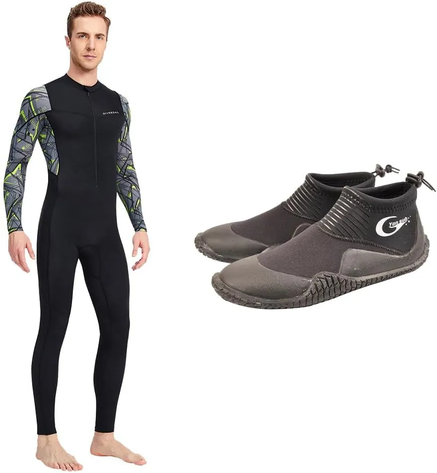 2 Pieces Wetsuit, Neoprene Dive Boots, Scuba Diving Surf Wetsuit Booties for Men Women 3MM-8y, Dive Skins for Women Men Full Body Swimsuit Rash Guard Scuba Skin Thin Wetsuit-L