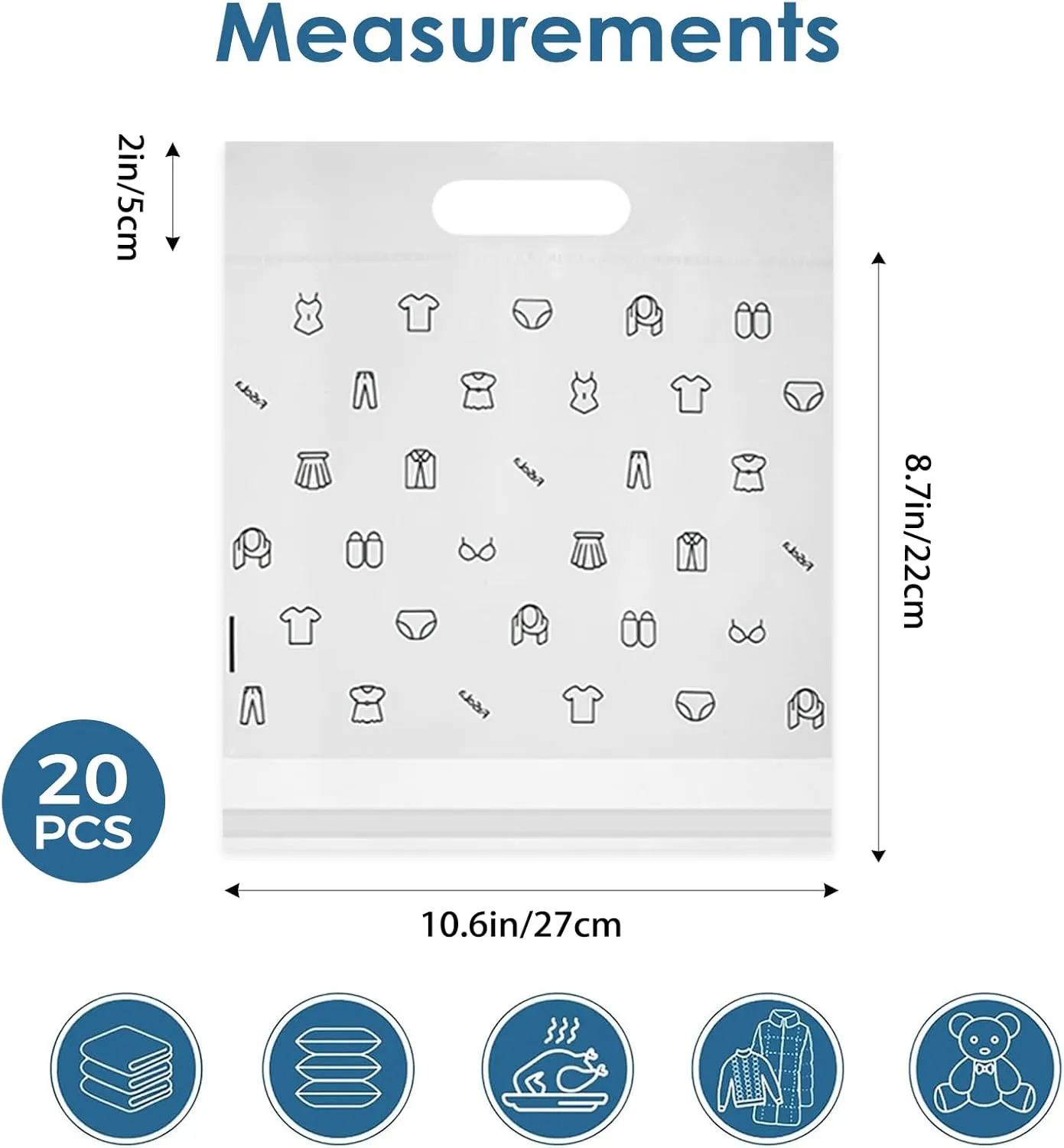 20-Pack Disposable Travel Luggage Organizer Bags with Adhesive Strip Closure, Convenient Clear Plastic Clothing Storage Pouches, Assorted Sizes, Durable & Space-Saving Travel/Home Organizer (Small)