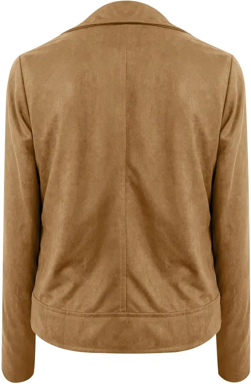 2024 Fall Jackets For Women Fashion Bomber Motorcycle Cropped Faux Leather Jacket Casual Notch Collar Zip Suede Coats
