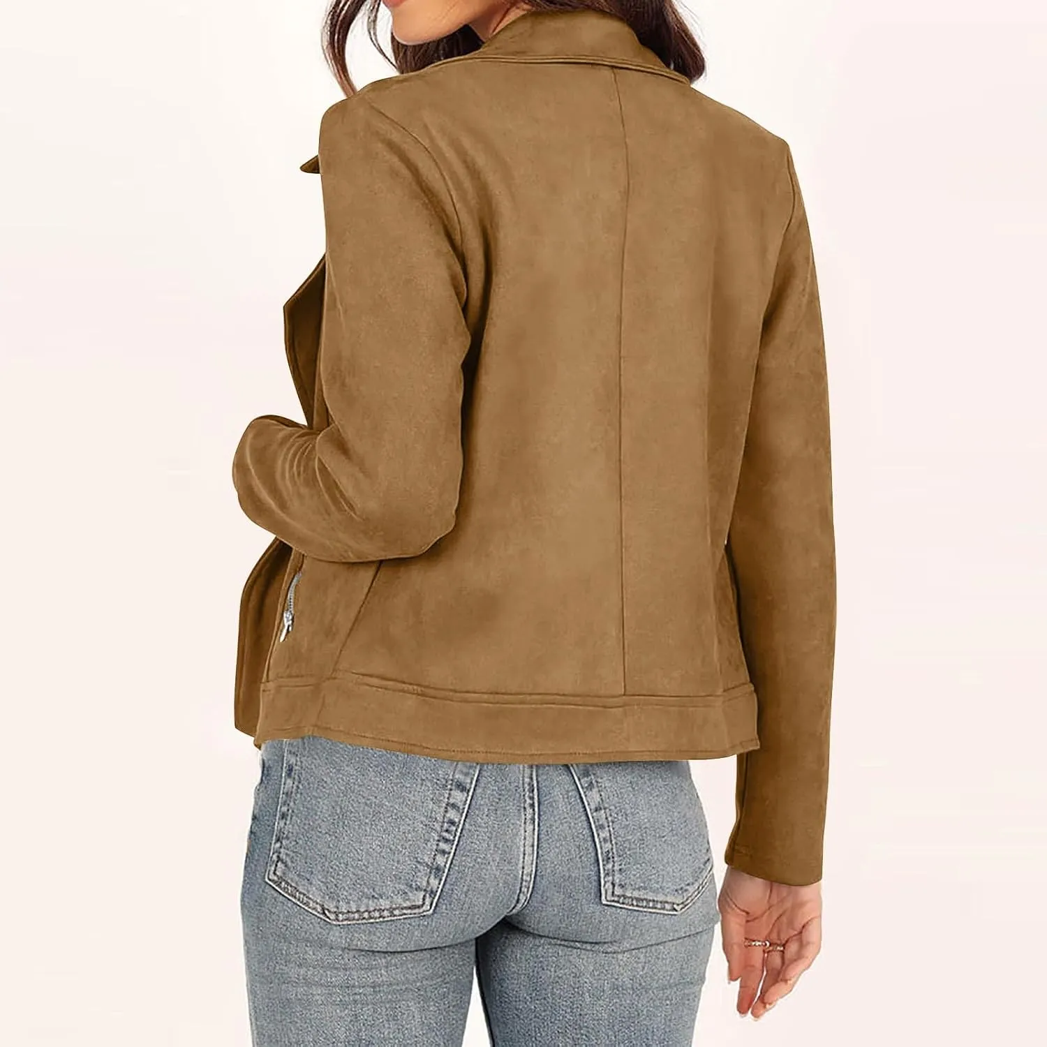 2024 Fall Jackets For Women Fashion Bomber Motorcycle Cropped Faux Leather Jacket Casual Notch Collar Zip Suede Coats
