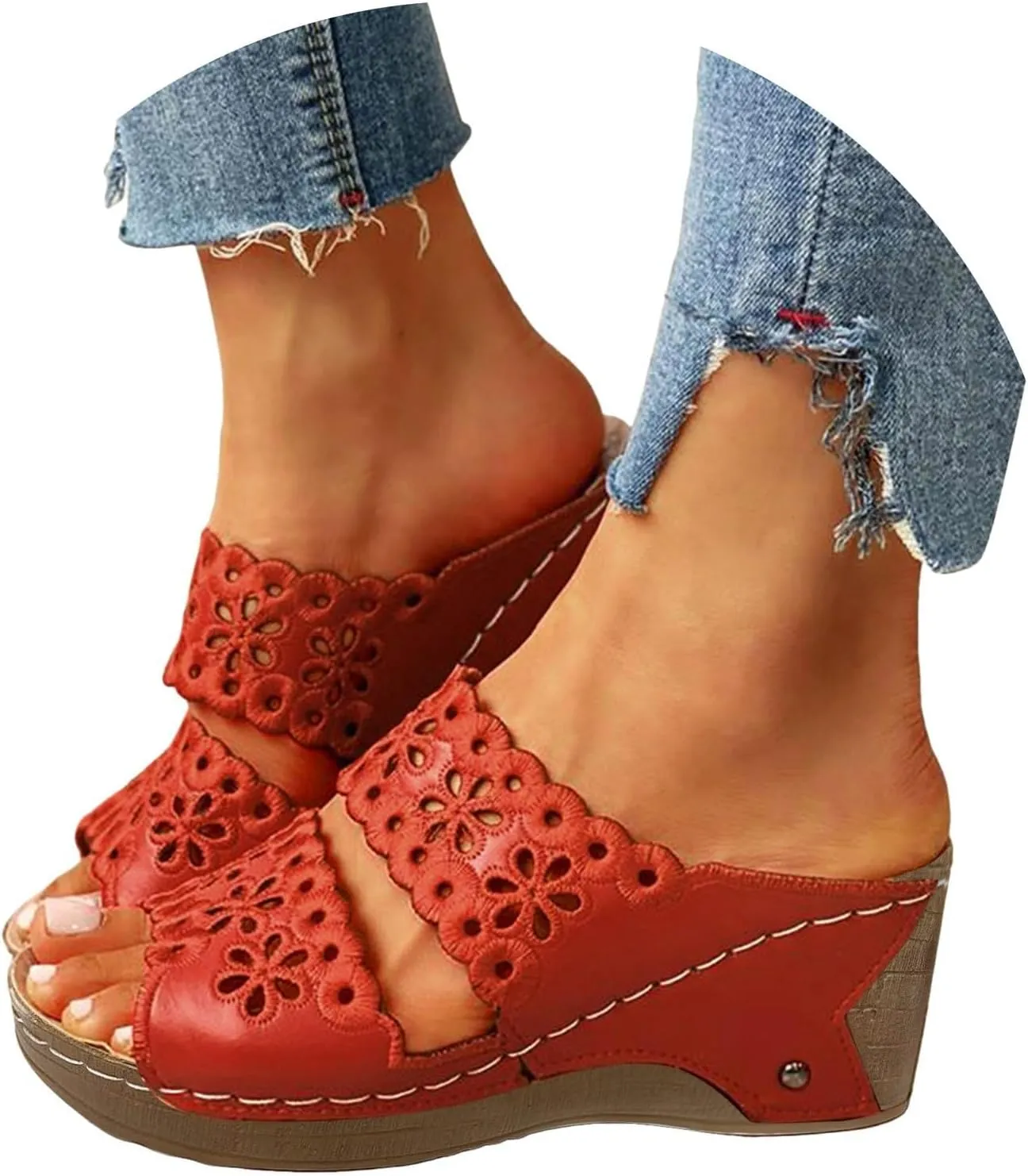 2025 Orthopedic Wedge Sandals for Women Summer Dressy Low Heel Comfortable Flowers Hollow Out Slides Retro Soft Soled On Wedges Support Walking Arch Support Casual Slip on Shoes