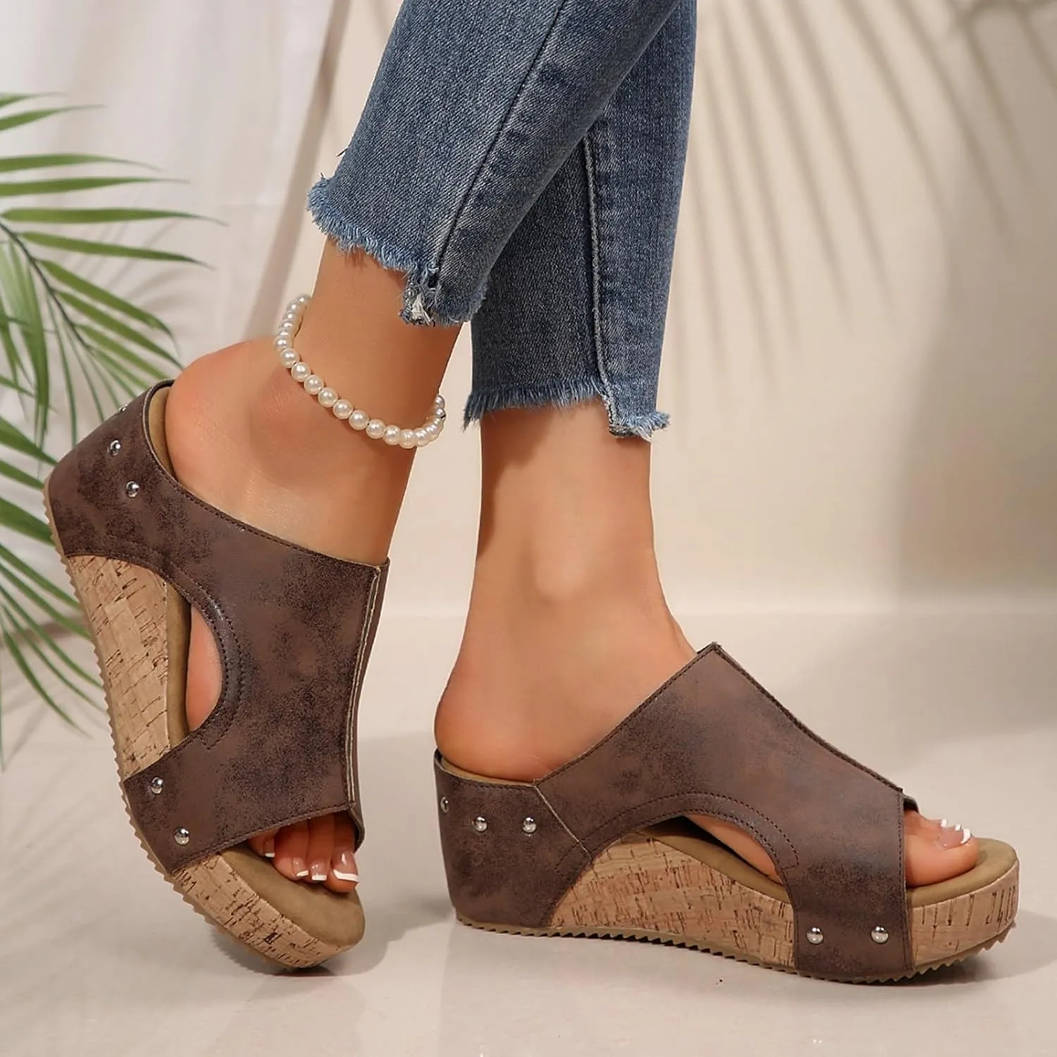 2025 Summer Sandals for Women,Women's Orthopedic Arch Support Wedge & Platform Chunky Heels, Beach Dressy Casual Walking Shoes,Slip On Sandals,Comfortable Wide Width Walking Dress Shoes
