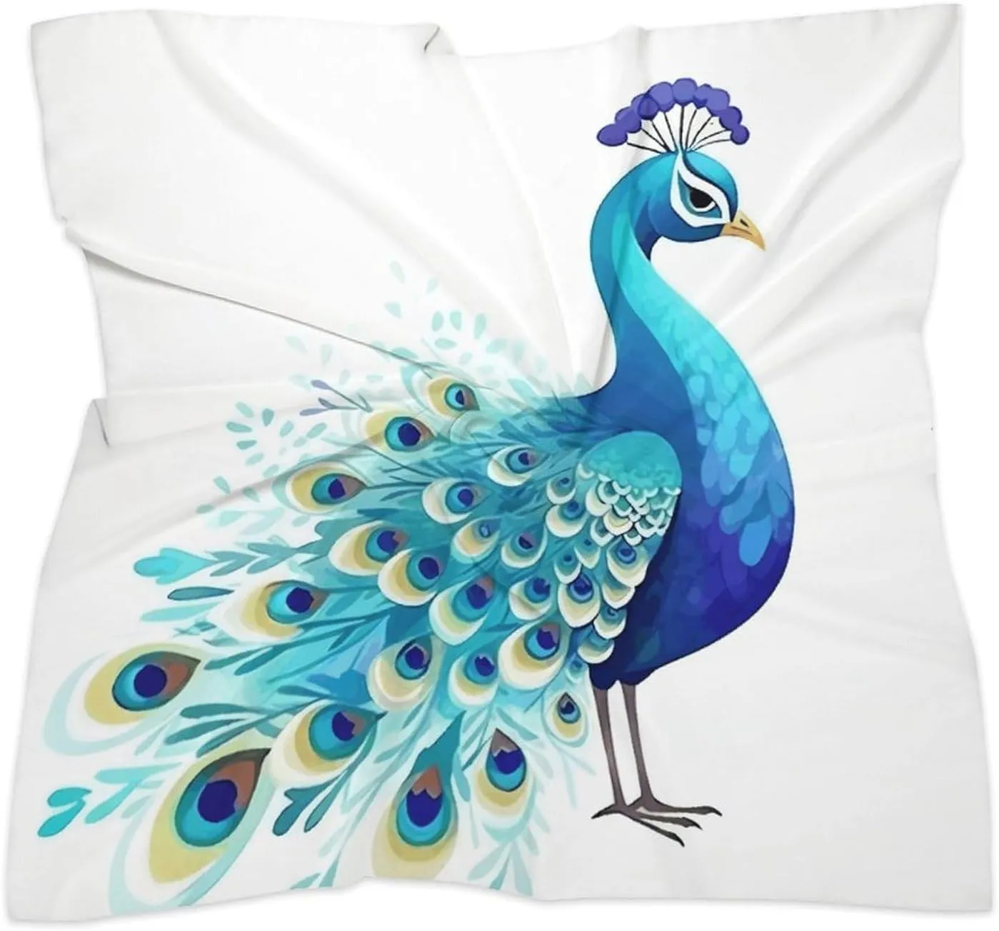 25" Silk Scarf Lightweight Satin Cartoon Blue Peacock Head Scarf Fashion Neck Head Scarves Headband Silk Scarves for Women Men Boho Hair Wrap Kerchief Hair Bandanas Square Neckerchief