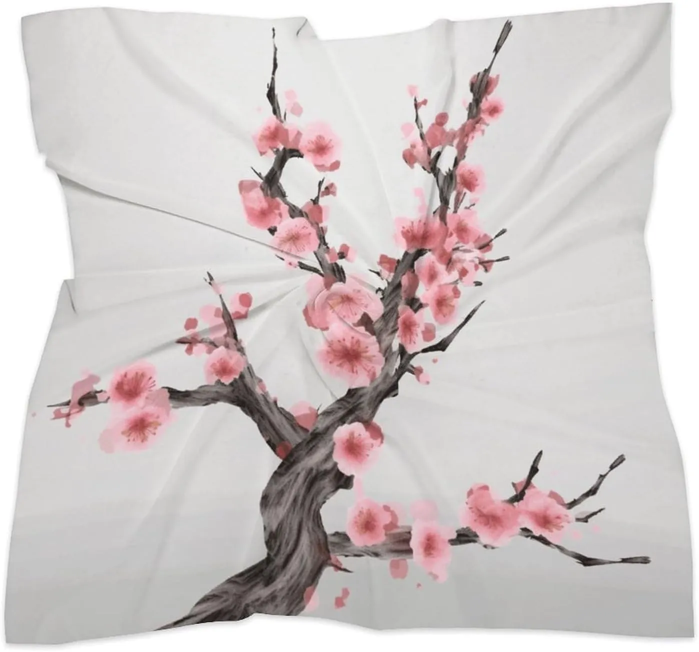 25" Silk Scarf Lightweight Satin Cherry Blossom Tree Branch Head Scarf Fashion Neck Head Scarves Headband Silk Scarves for Women Men Boho Hair Wrap Kerchief Hair Bandanas Square Neckerchief