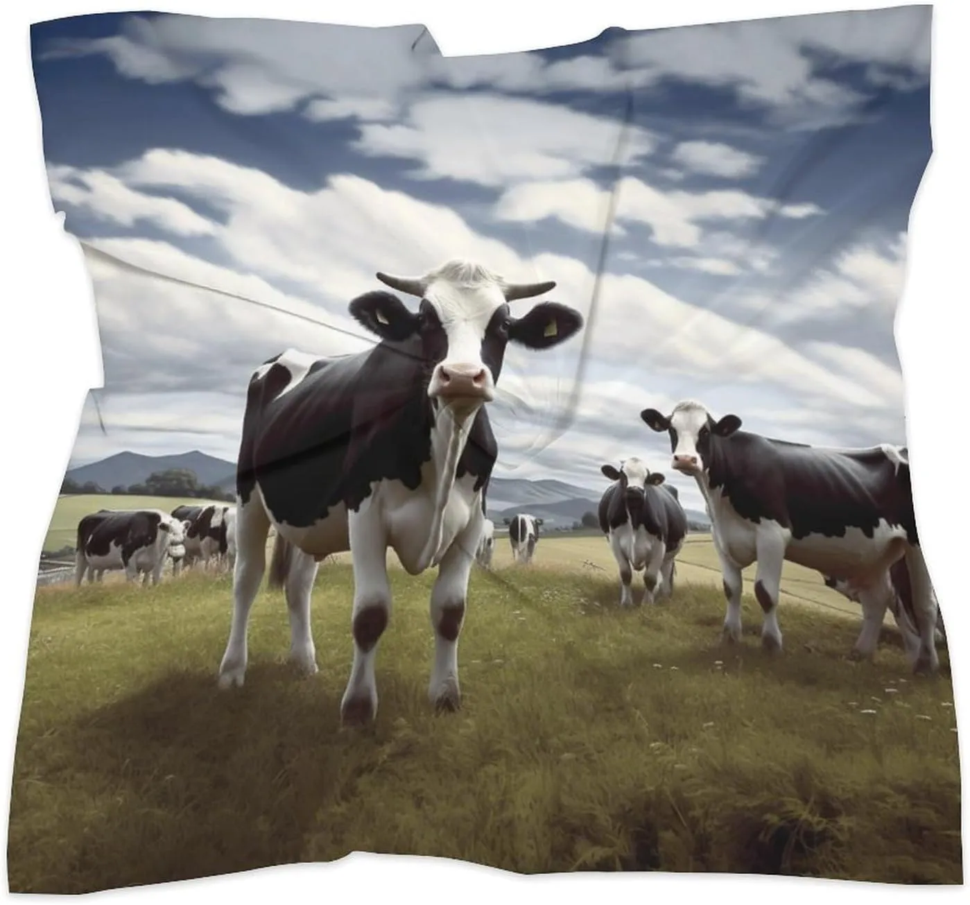 25" Silk Scarf Lightweight Satin Farm Cow Pictures Head Scarf Fashion Neck Head Scarves Headband Silk Scarves for Women Men Boho Hair Wrap Kerchief Hair Bandanas Square Neckerchief