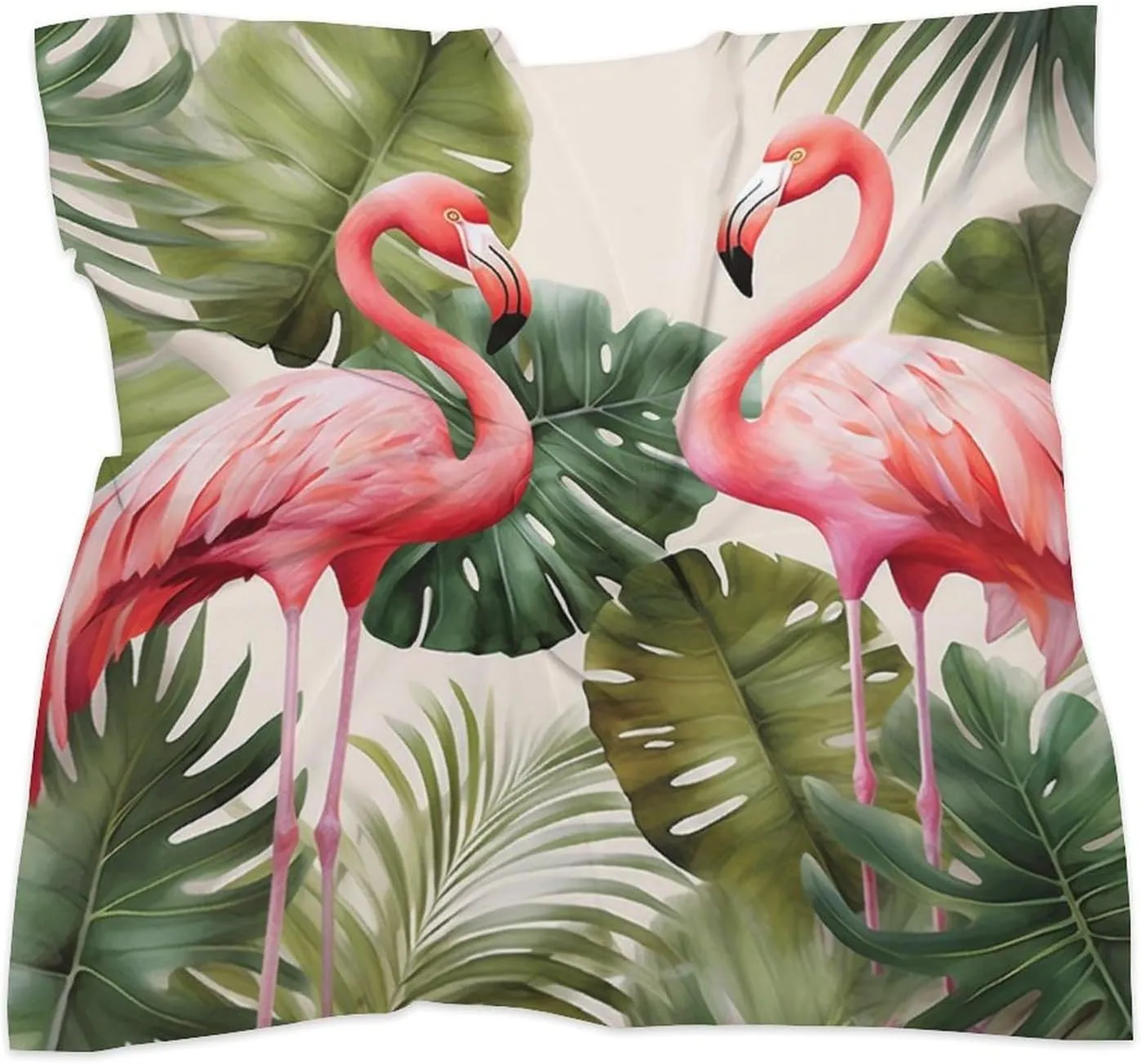 25" Silk Scarf Lightweight Satin Flamingo Palm Trees Leaf Head Scarf Fashion Neck Head Scarves Headband Silk Scarves for Women Men Boho Hair Wrap Kerchief Hair Bandanas Square Neckerchief