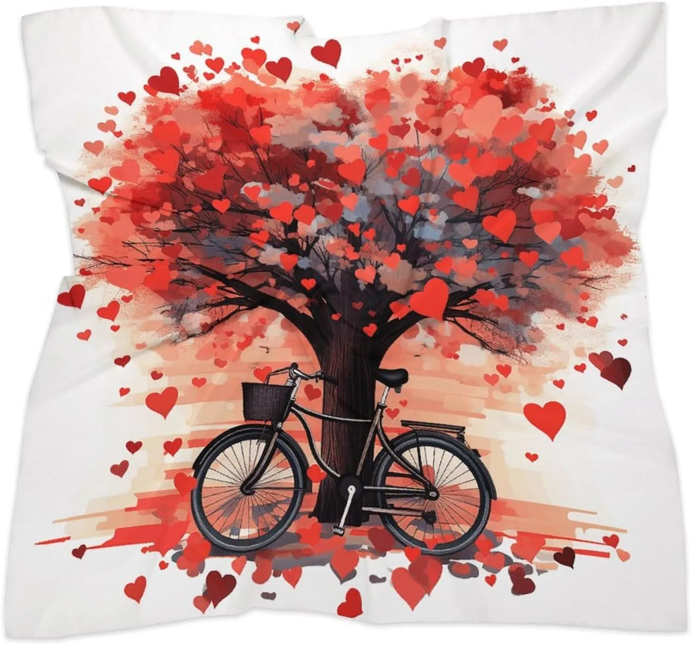 25" Silk Scarf Lightweight Satin Heart Tree Bicycle Head Scarf Fashion Neck Head Scarves Headband Silk Scarves for Women Men Boho Hair Wrap Kerchief Hair Bandanas Square Neckerchief