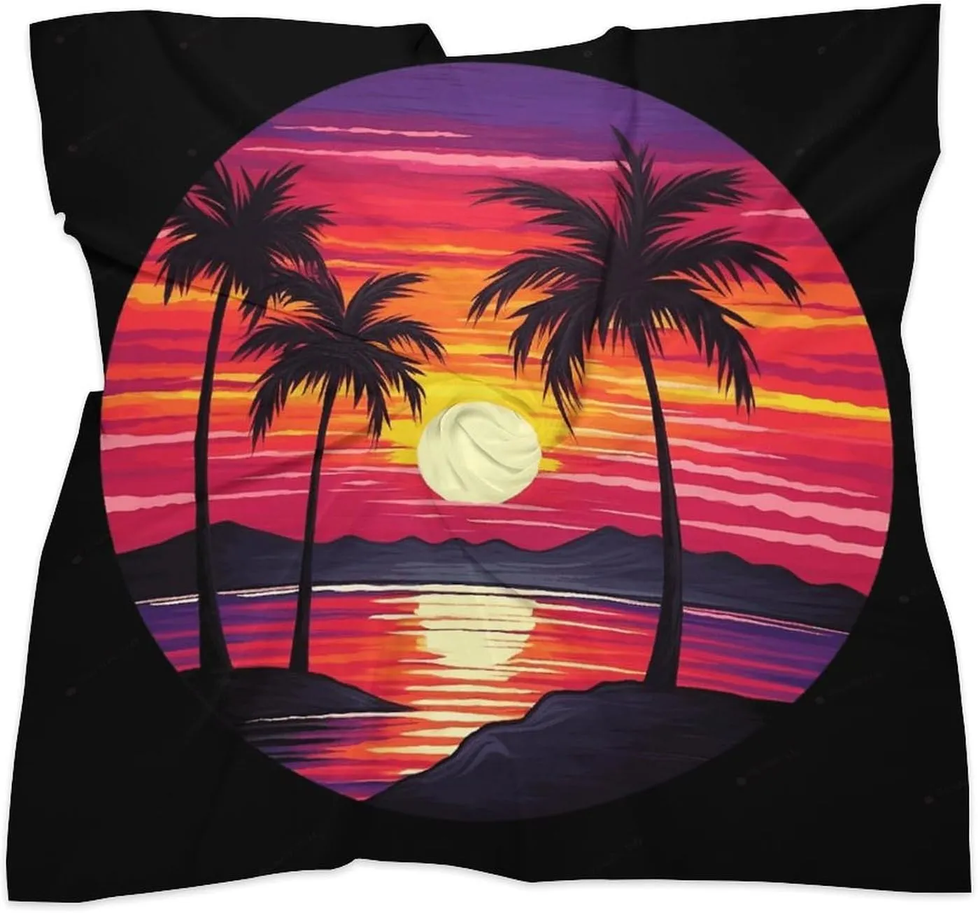25" Silk Scarf Lightweight Satin Palm Tree Sunset Design Head Scarf Fashion Neck Head Scarves Headband Silk Scarves for Women Men Boho Hair Wrap Kerchief Hair Bandanas Square Neckerchief