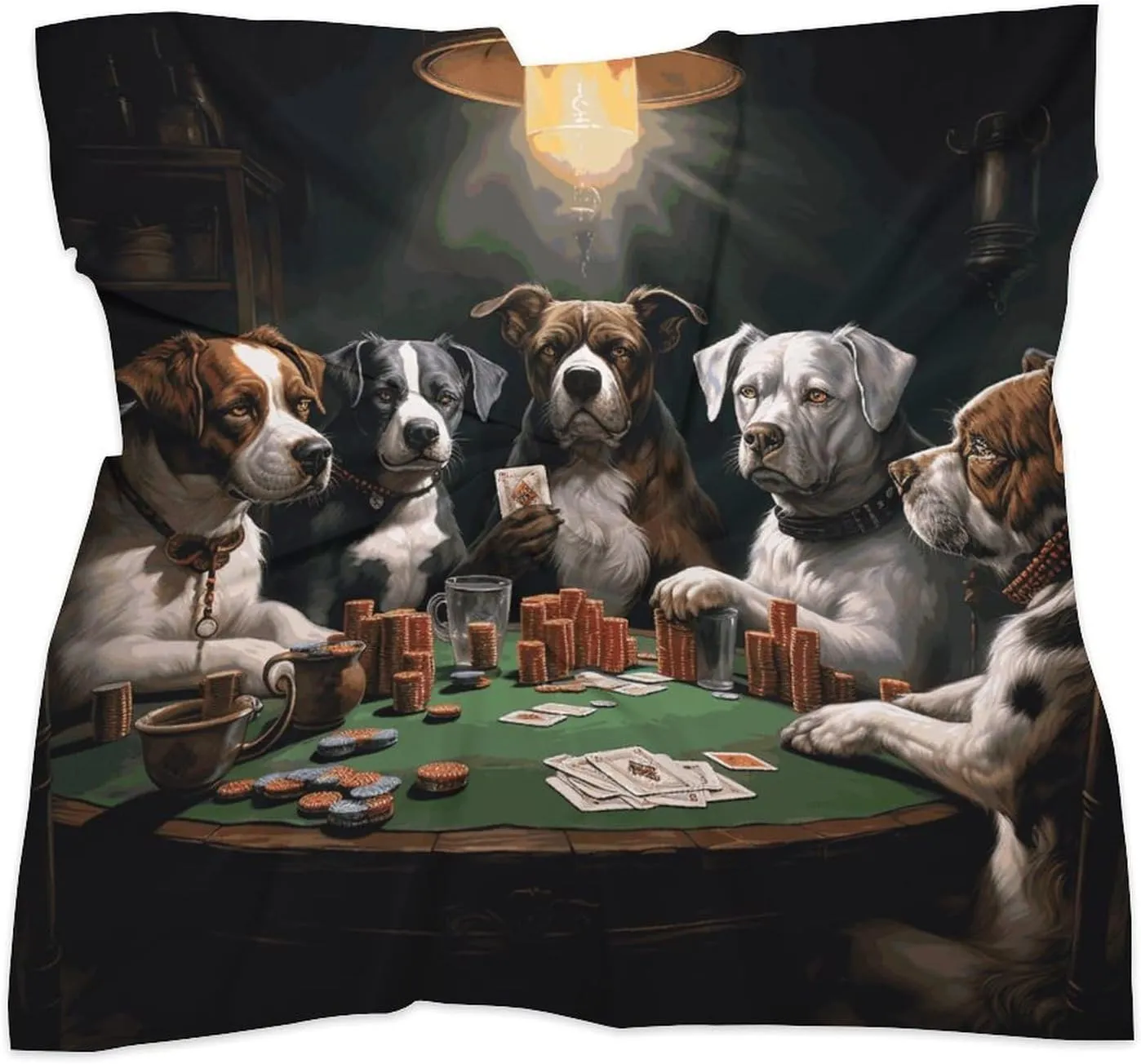 25" Silk Scarf Lightweight Satin Playing Poker Dogs Head Scarf Fashion Neck Head Scarves Headband Silk Scarves for Women Men Boho Hair Wrap Kerchief Hair Bandanas Square Neckerchief