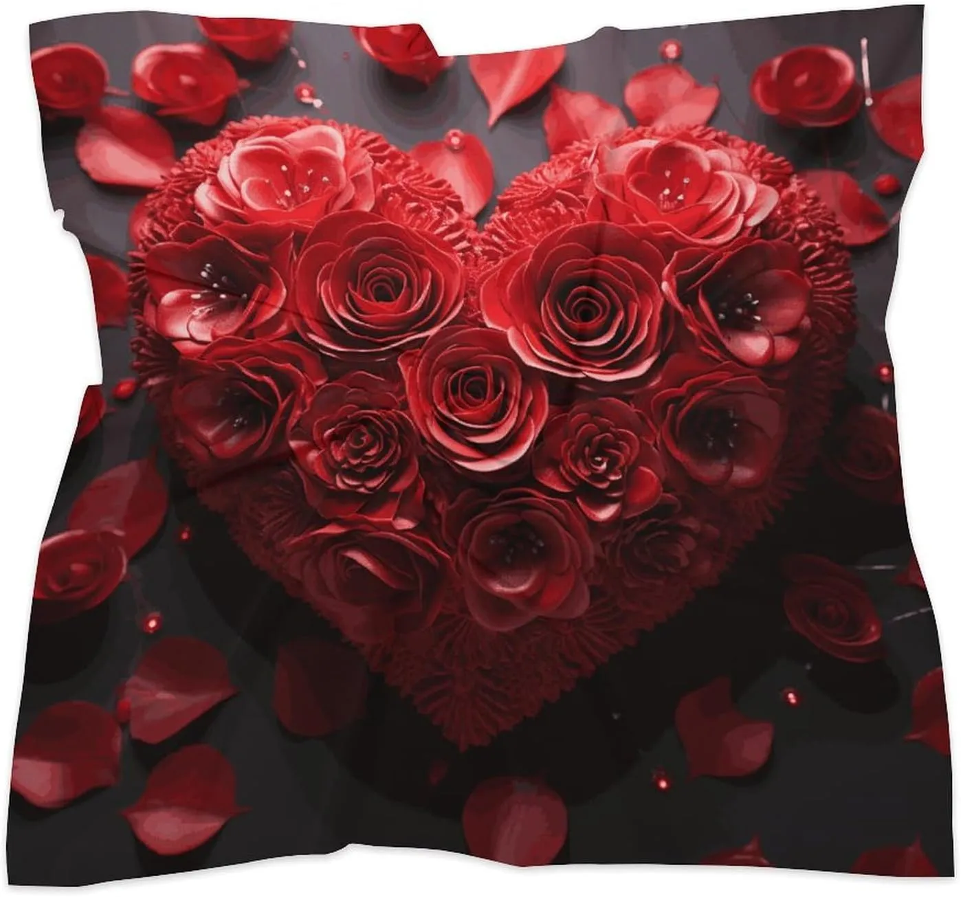 25" Silk Scarf Lightweight Satin Red Rose Love Heart Head Scarf Fashion Neck Head Scarves Headband Silk Scarves for Women Men Boho Hair Wrap Kerchief Hair Bandanas Square Neckerchief