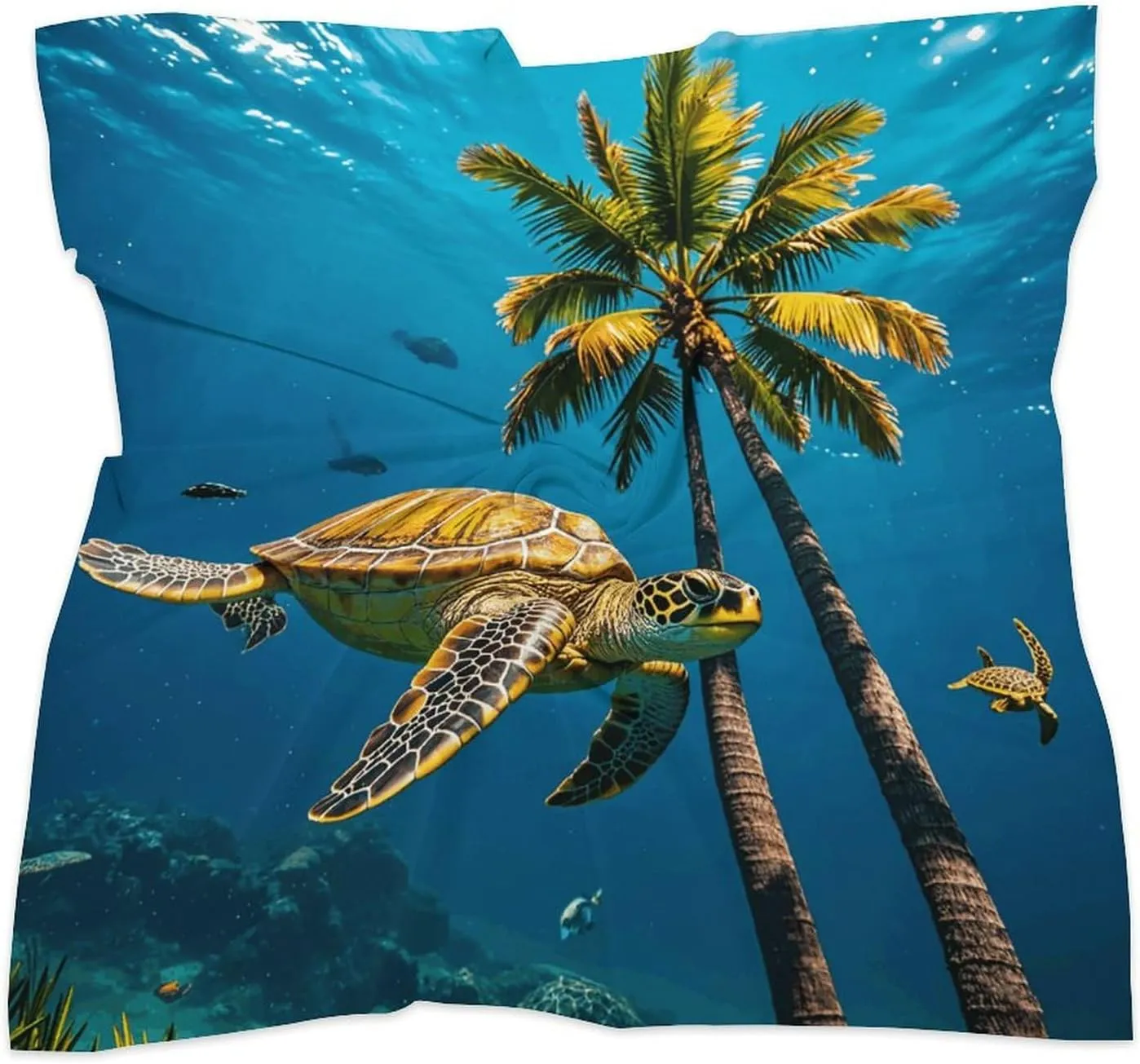 25" Silk Scarf Lightweight Satin Sea Turtles Swimming Head Scarf Fashion Neck Head Scarves Headband Silk Scarves for Women Men Boho Hair Wrap Kerchief Hair Bandanas Square Neckerchief