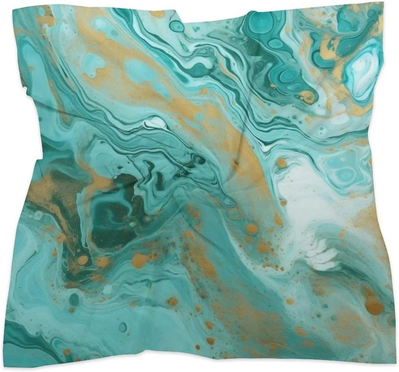 25" Silk Scarf Lightweight Satin Teal And Gold Marble Head Scarf Fashion Neck Head Scarves Headband Silk Scarves for Women Men Boho Hair Wrap Kerchief Hair Bandanas Square Neckerchief