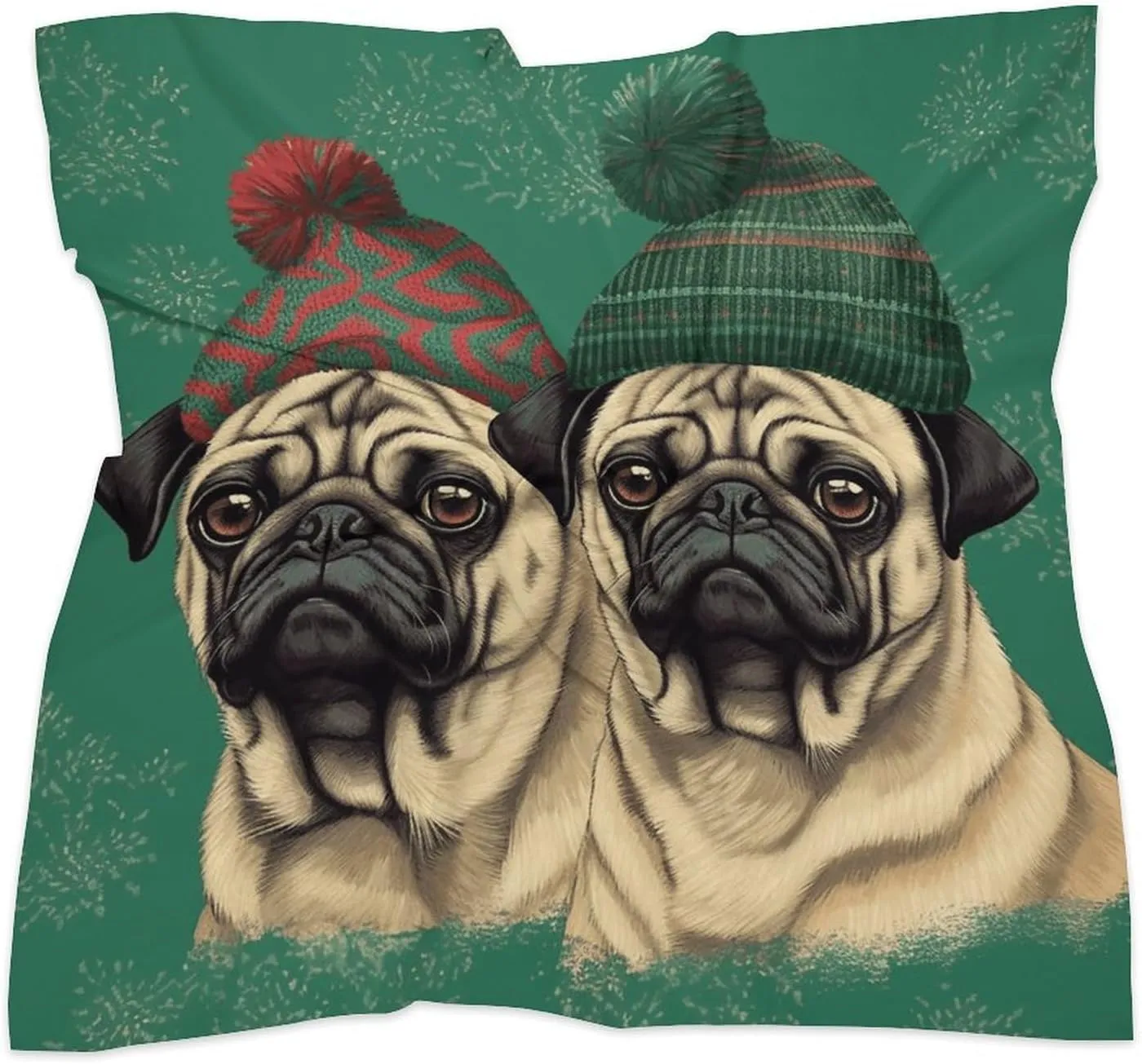 25" Silk Scarf Lightweight Satin Two Pugs Wearing Hats Head Scarf Fashion Neck Head Scarves Headband Silk Scarves for Women Men Boho Hair Wrap Kerchief Hair Bandanas Square Neckerchief