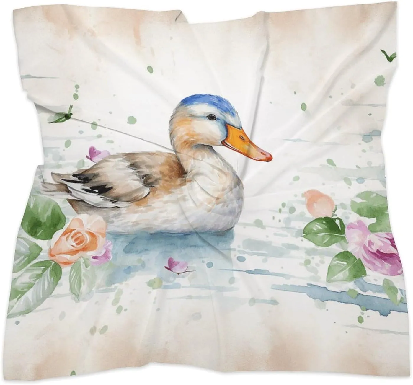 25" Silk Scarf Lightweight Satin Watercolor Duck Head Scarf Fashion Neck Head Scarves Headband Silk Scarves for Women Men Boho Hair Wrap Kerchief Hair Bandanas Square Neckerchief