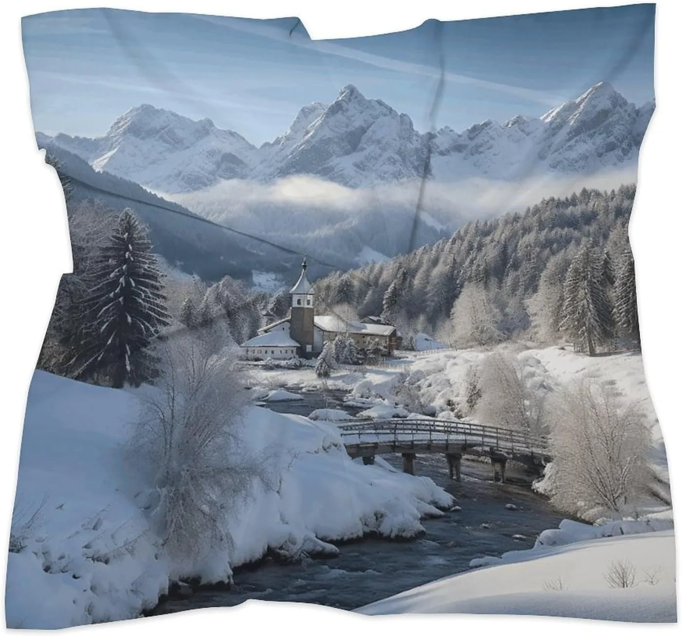 25" Silk Scarf Lightweight Satin Winter Landscape in The Bavarian Alps Head Scarf Fashion Neck Head Scarves Headband Silk Scarves for Women Men Boho Hair Wrap Kerchief Hair Bandanas Square Neckerchief