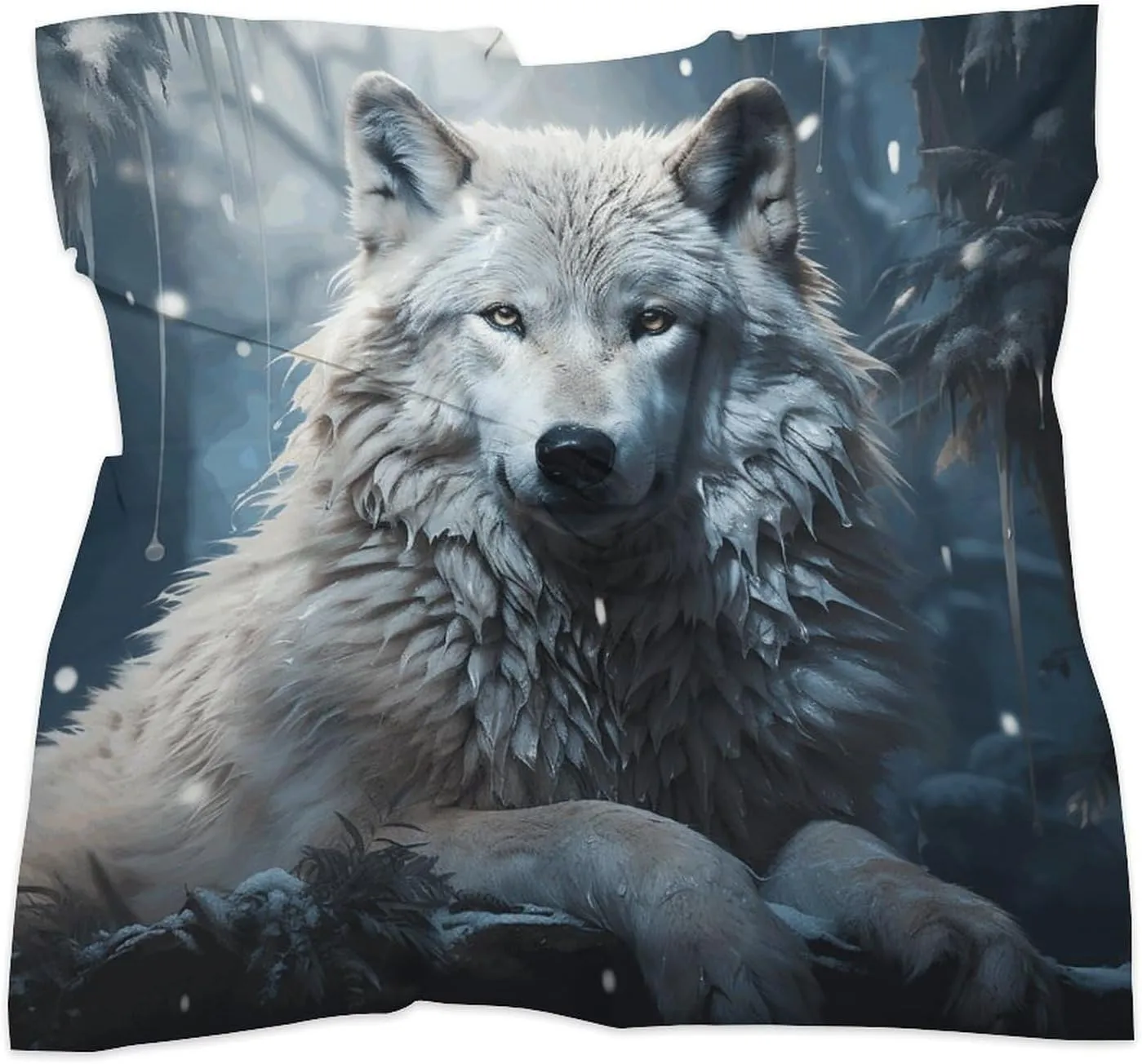 25" Silk Scarf Lightweight Satin Wolf Sitting in The Snow Head Scarf Fashion Neck Head Scarves Headband Silk Scarves for Women Men Boho Hair Wrap Kerchief Hair Bandanas Square Neckerchief