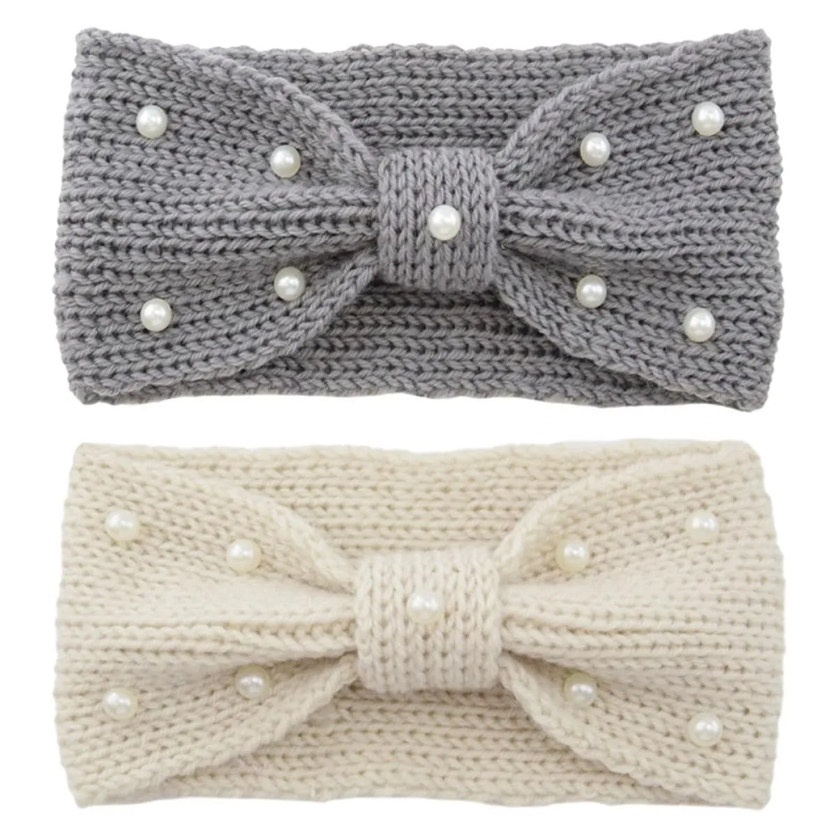 2pcs Knitted Pearl Bow Headband for Women Knotted Headband for Stylish Head Wraps Earmuffs