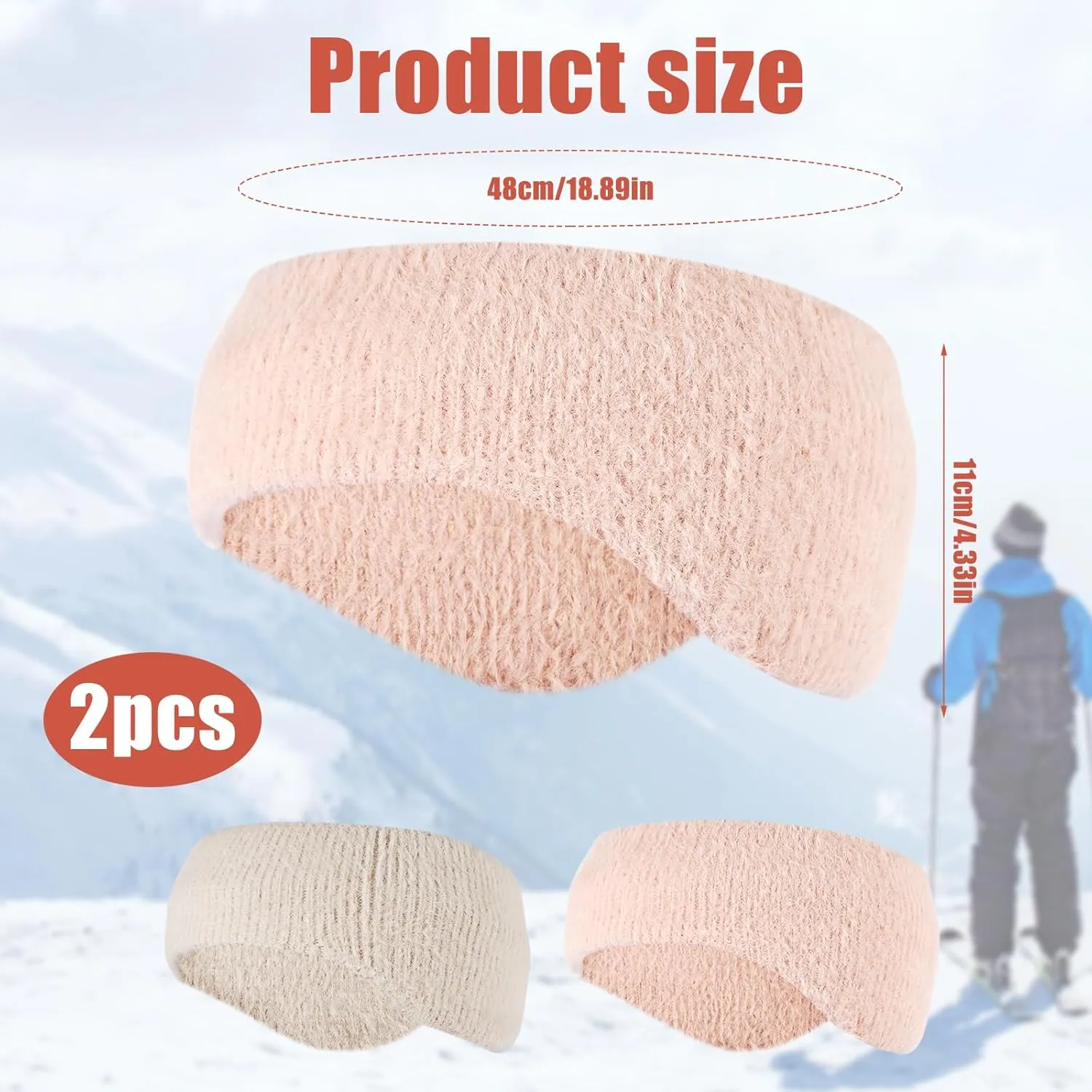 2pcs Winter Ear Warmers, Stretchy Ear Covers Sweatband Running Ear Warmer Headband Soft Fuzzy Knit Fleece Winter Ear Muff for Cold Weather Men Women