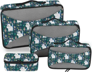 4 Pcs Travel Packing Cubes for Suitcases Cat Unicorn Flowers Travel Packing Cubes Visible Luggage Cubes Organizers Suitcase Organizer Bags Set