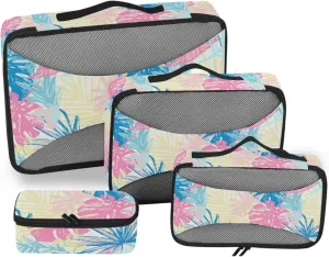 4 Pcs Travel Packing Cubes for Suitcases Colorful Tropical Leaves Travel Packing Cubes Visible Luggage Cubes Organizers Suitcase Organizer Bags Set