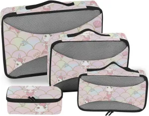 4 Pcs Travel Packing Cubes for Suitcases Cute Pink Unicorn Mermaid Travel Packing Cubes Visible Luggage Cubes Organizers Suitcase Organizer Bags Set