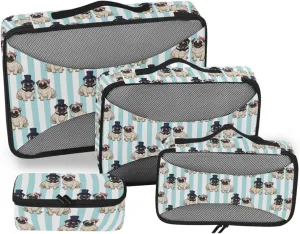 4 Pcs Travel Packing Cubes for Suitcases Cute Pugs Travel Packing Cubes Visible Luggage Cubes Organizers Suitcase Organizer Bags Set