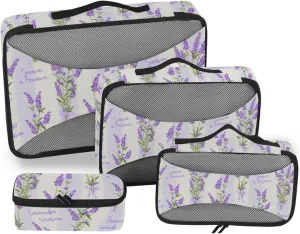 4 Pcs Travel Packing Cubes for Suitcases Lavender Flowers 2 Travel Packing Cubes Visible Luggage Cubes Organizers Suitcase Organizer Bags Set
