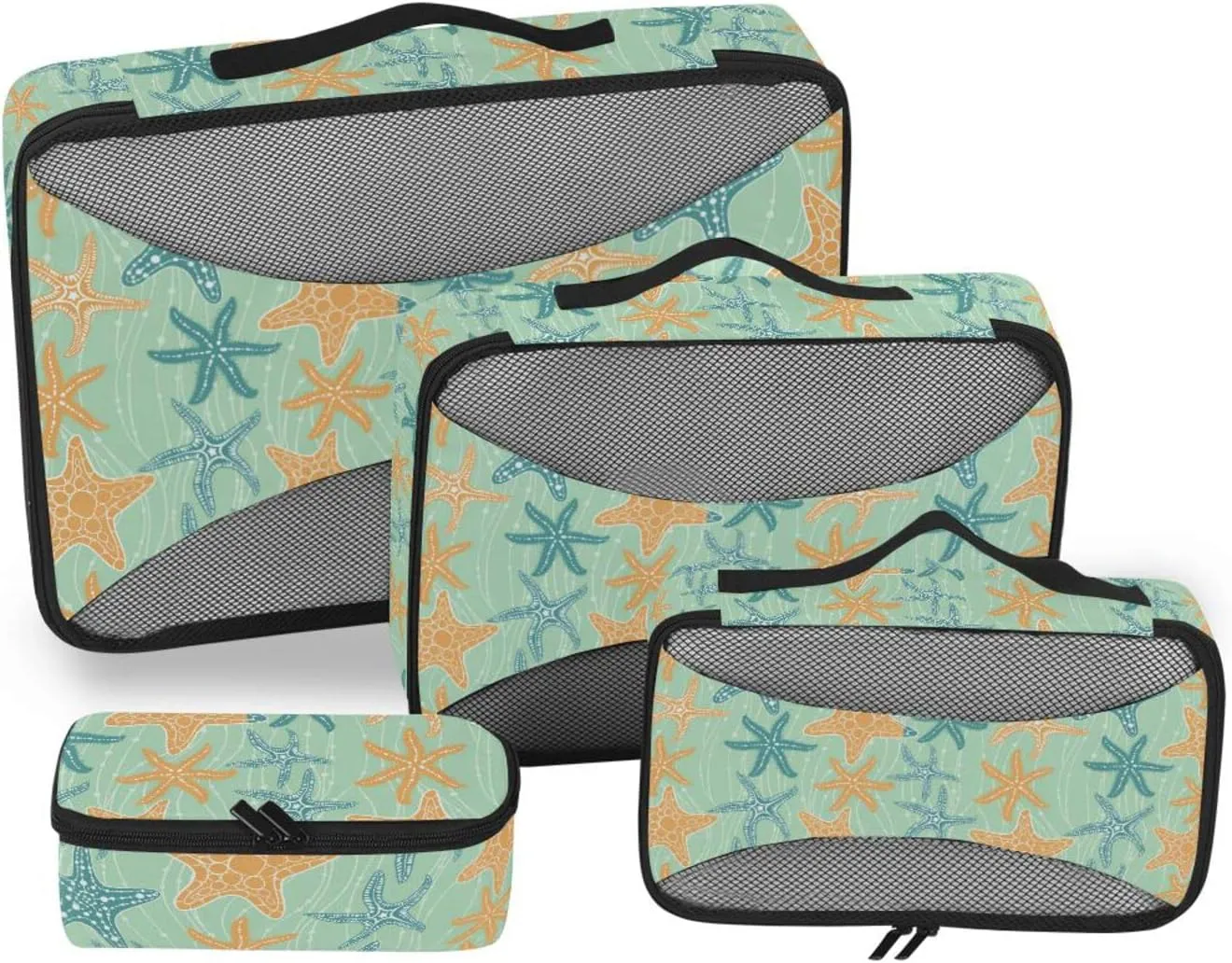 4 Pcs Travel Packing Cubes for Suitcases Sea Stars Travel Packing Cubes Visible Luggage Cubes Organizers Suitcase Organizer Bags Set