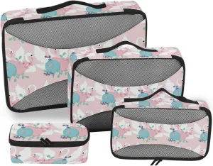 4 Pcs Travel Packing Cubes for Suitcases Swans and Pink Flower Travel Packing Cubes Visible Luggage Cubes Organizers Suitcase Organizer Bags Set