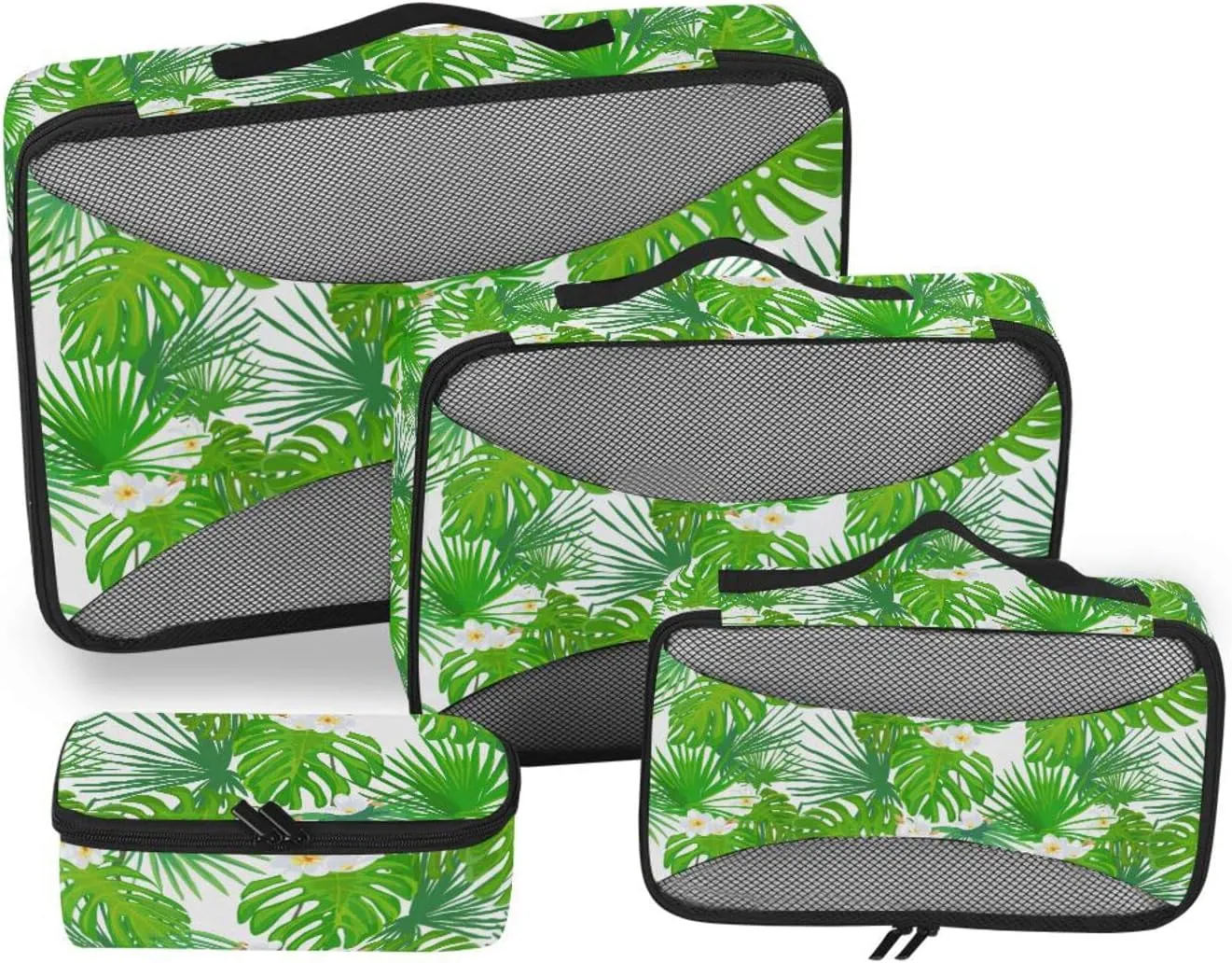 4 Pcs Travel Packing Cubes for Suitcases Tropical Flowers Leaves Travel Packing Cubes Visible Luggage Cubes Organizers Suitcase Organizer Bags Set