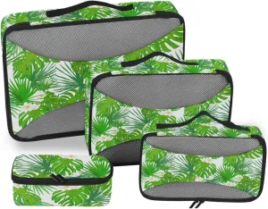 4 Pcs Travel Packing Cubes for Suitcases Tropical Flowers Leaves Travel Packing Cubes Visible Luggage Cubes Organizers Suitcase Organizer Bags Set