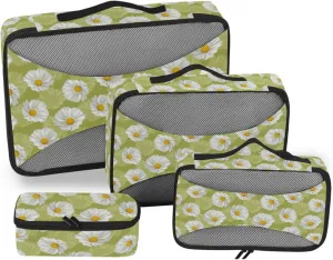 4 Pcs Travel Packing Cubes for Suitcases White Flowers Travel Packing Cubes Visible Luggage Cubes Organizers Suitcase Organizer Bags Set