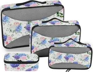 4 Pcs Travel Packing Cubes for Suitcases White Pink Purple Flowers Travel Packing Cubes Visible Luggage Cubes Organizers Suitcase Organizer Bags Set