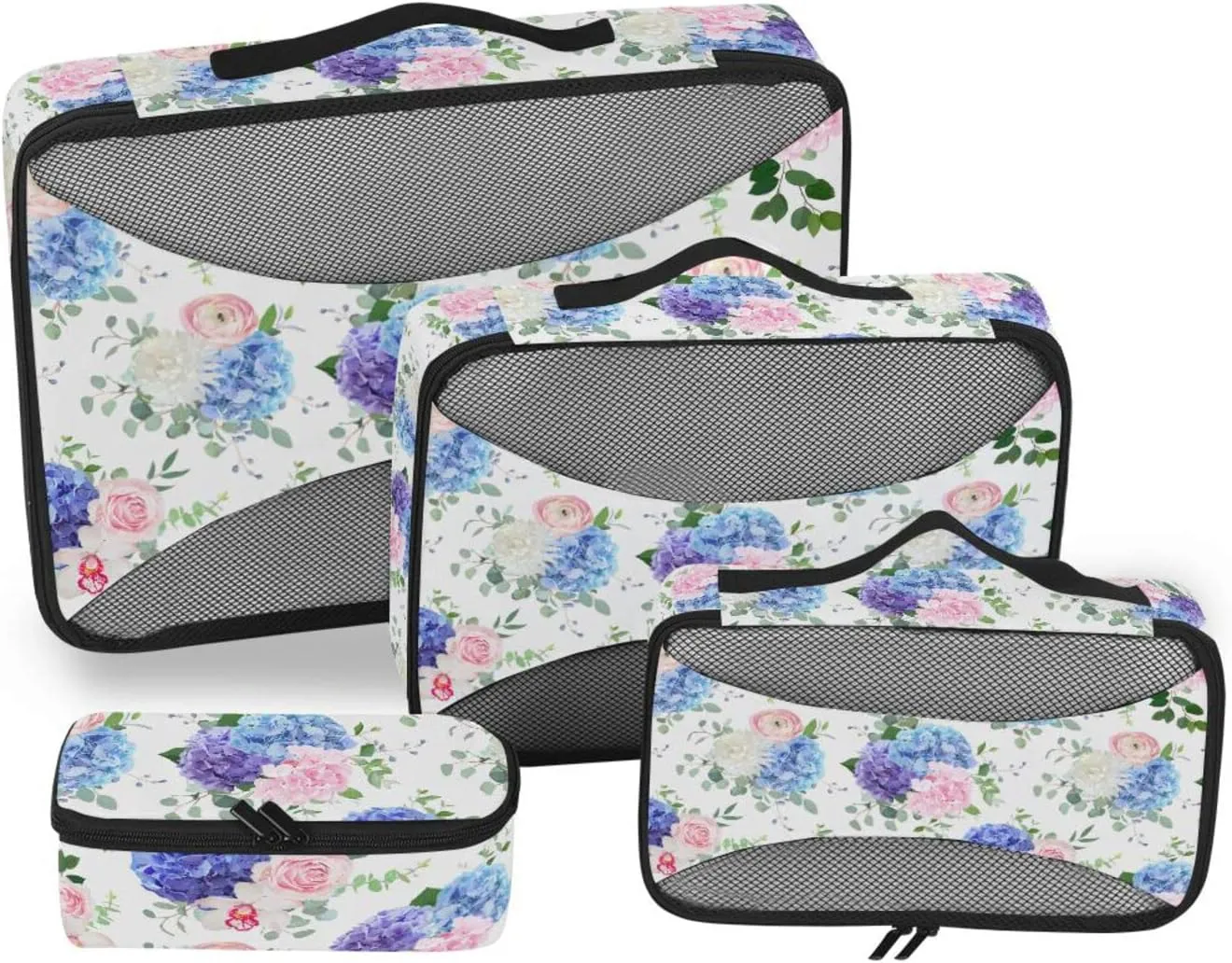 4 Pcs Travel Packing Cubes for Suitcases White Pink Purple Flowers Travel Packing Cubes Visible Luggage Cubes Organizers Suitcase Organizer Bags Set
