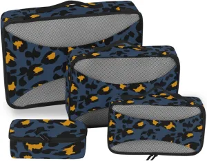 4 Pcs Travel Packing Cubes for Suitcases Yellow Leopard Designs Travel Packing Cubes Visible Luggage Cubes Organizers Suitcase Organizer Bags Set