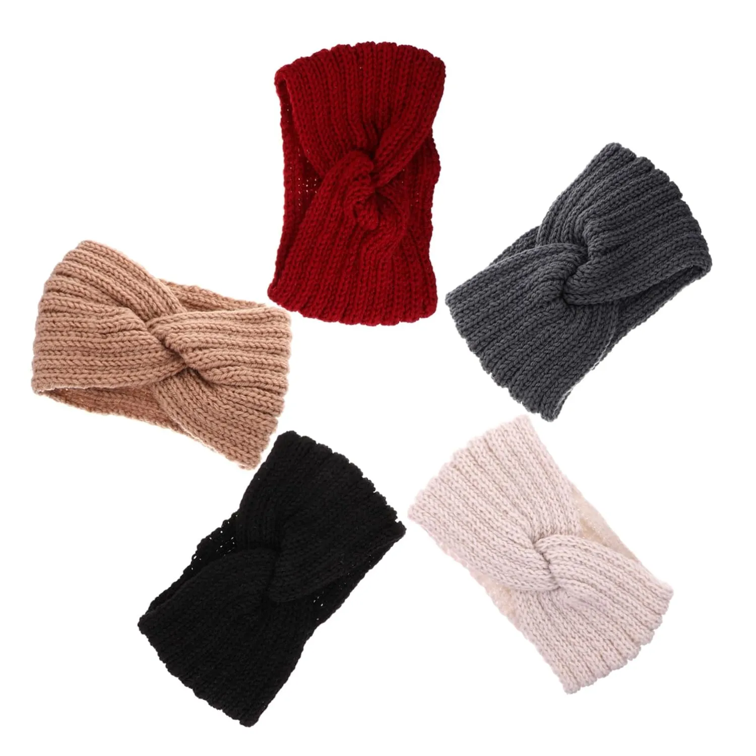 5pcs Knitted Woolen Headband Hood Wide Boho Headbands for Women Fleece Ear Warmers